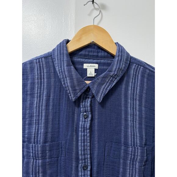 LL Bean Womens Cloud Gauze Cotton Button Up Shirt Size L Blue Coastal Beachy NWT - Picture 4 of 6